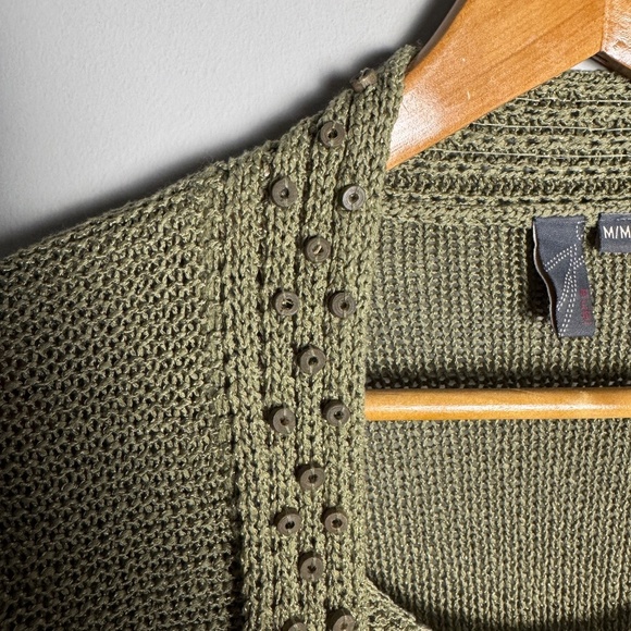 Jana Heavy Mesh Knit 3/4 Sleeve Lagenlook Sweater with Attached Front Green M - Picture 5 of 15